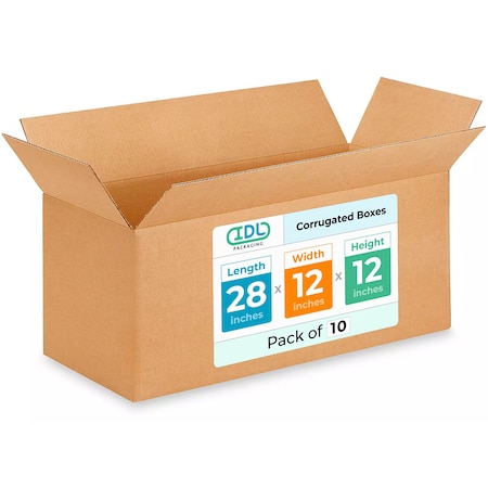 Idl Packaging 28 in x 12 in x 12 in Shipping Box, Kraft, Corrugate, Single Wall, 200#, 10 PK B-281212-10